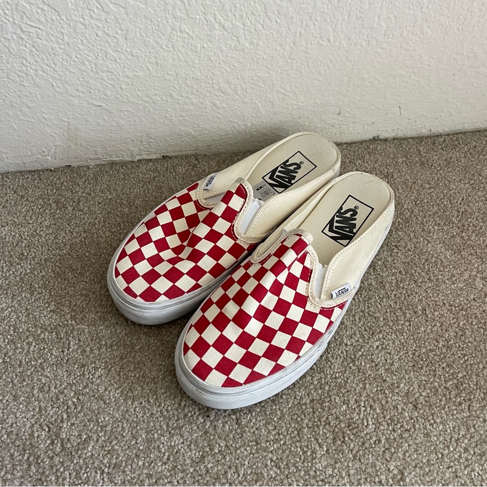 red checkered mule slip-on vans